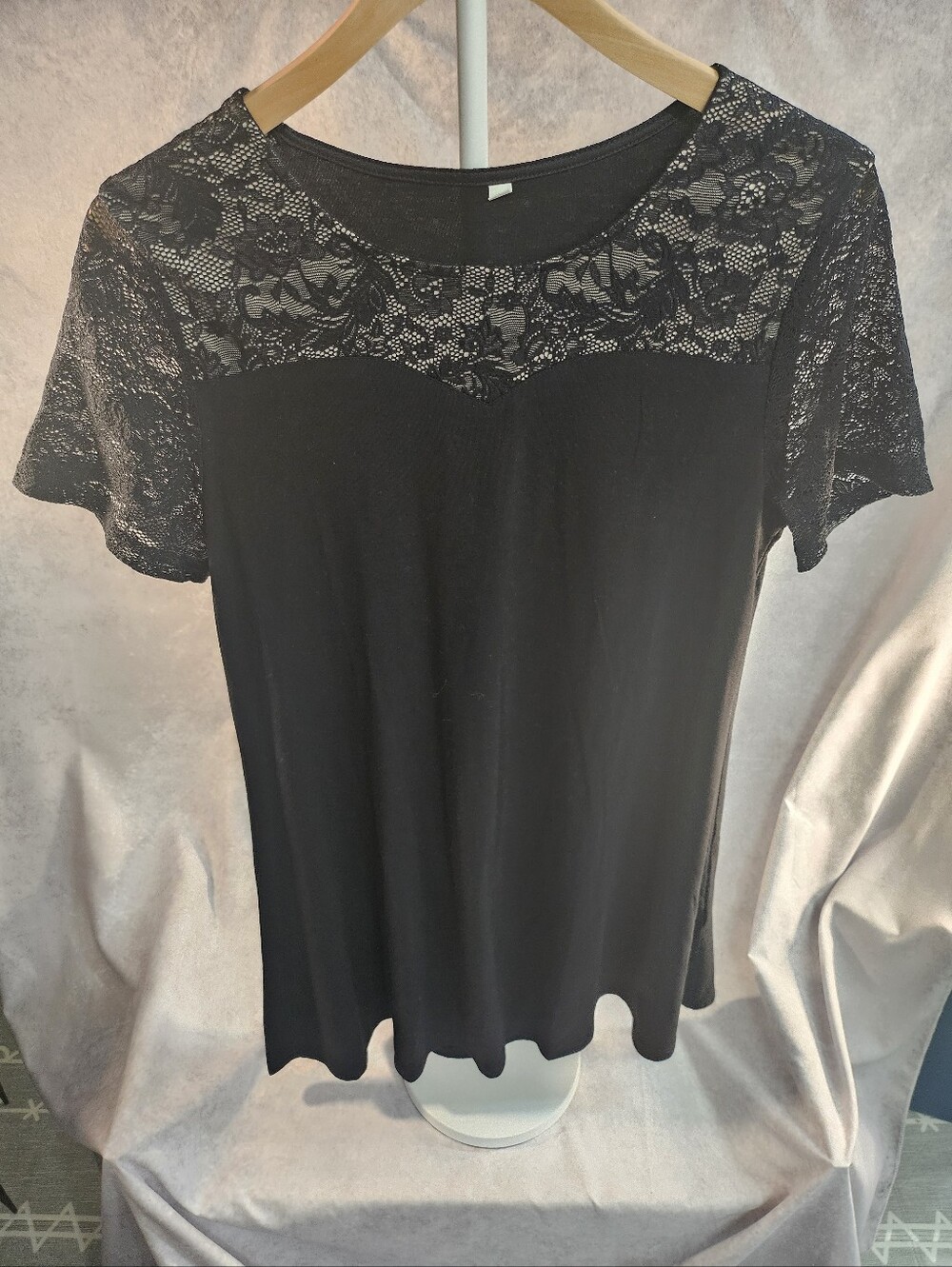 Black Lace Yoke Short Sleeve Tee